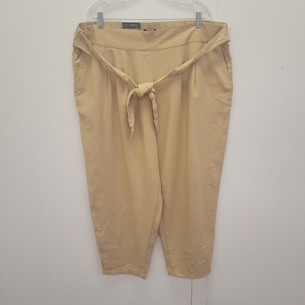 Who What Wear Natural Tie-Waist Linen Blend Cropped Trousers